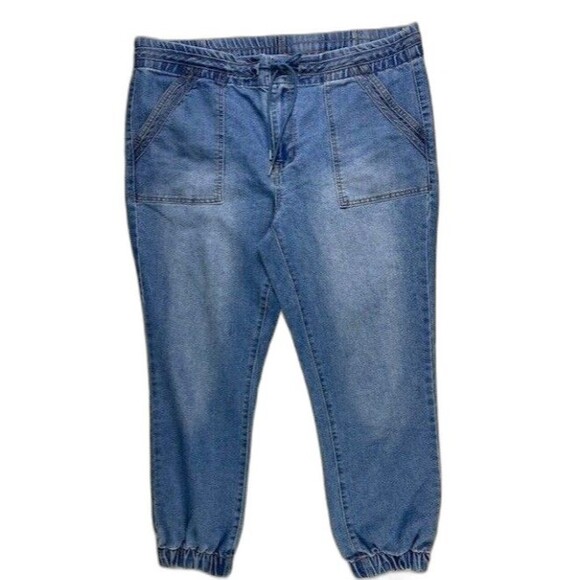 No Boundaries Size XXL ((19) Juniors Harem Pants Jeans Med Wash Elastic Cuffs - Picture 1 of 3